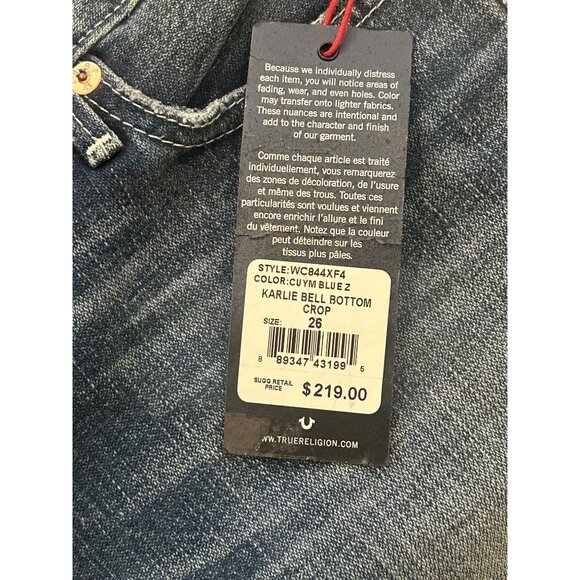 True Religion Karlie Low Rise Bell Bottom Crop Women's Size 26 Blue Jeans NWT - Picture 8 of 8
